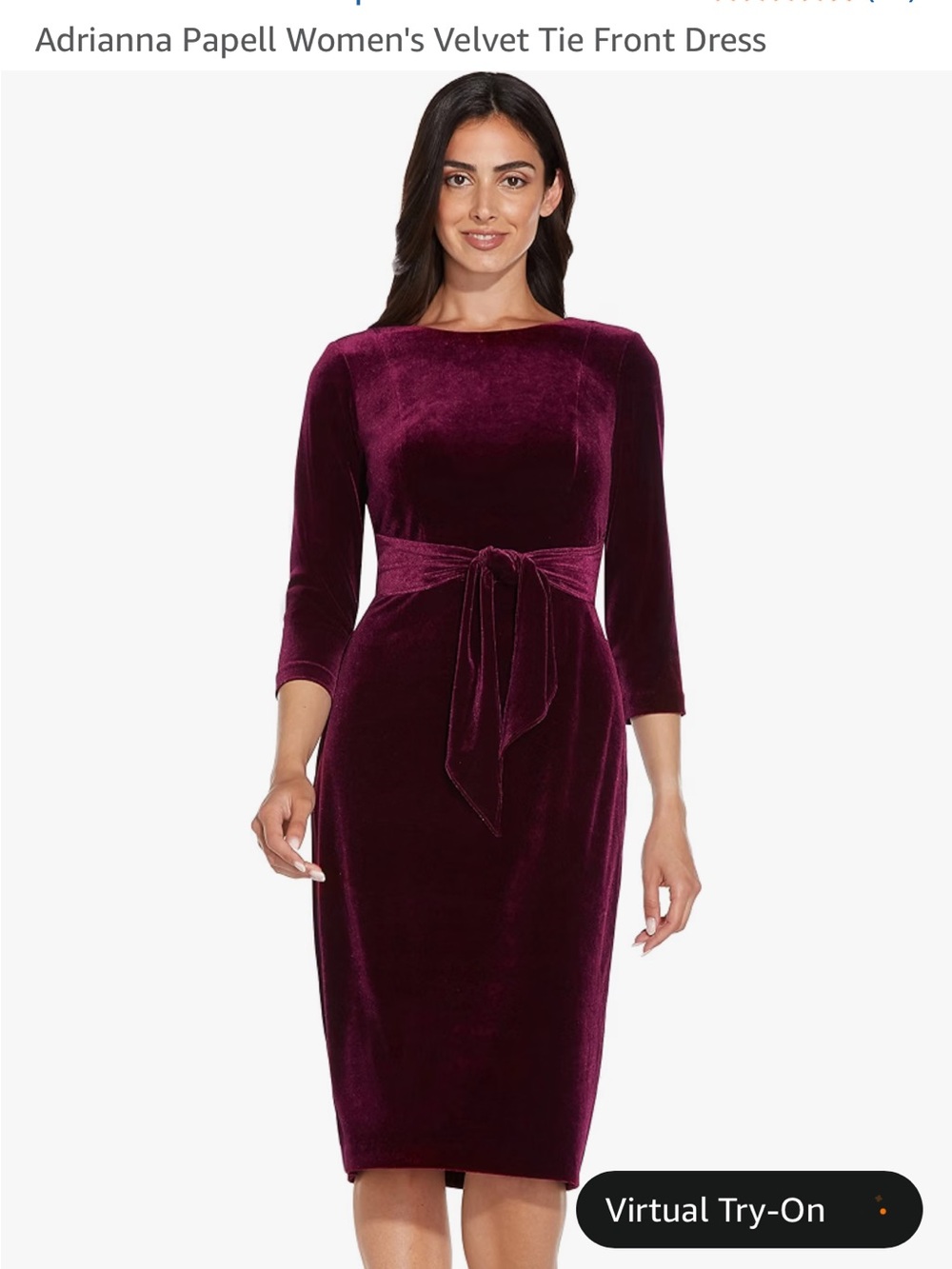 Adrianna Papell Burgundy Velvet Tie-Waist Midi Dress